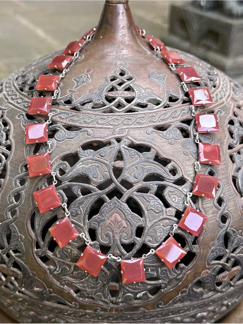 Vintage Carnelian Glass Riviere Necklace; Art Deco Choker; 1920’s